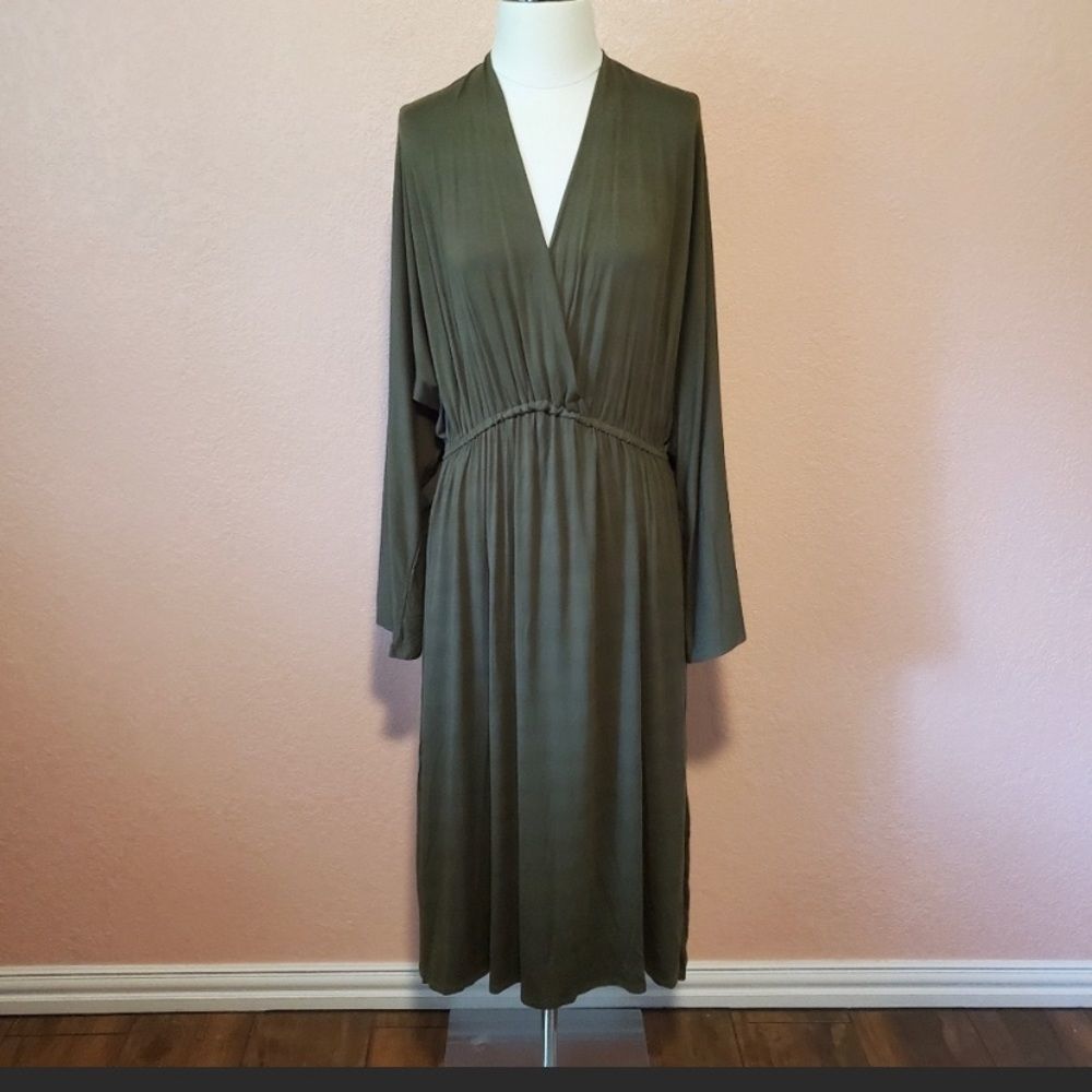Babakul Olive Green Long Sleeve Wrap Top Dress